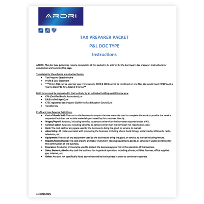 P&L Tax Preparer Packet