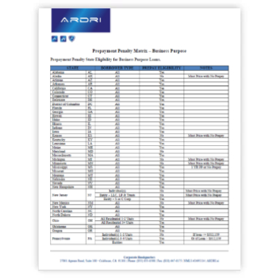 Prepayment Matrix by State
