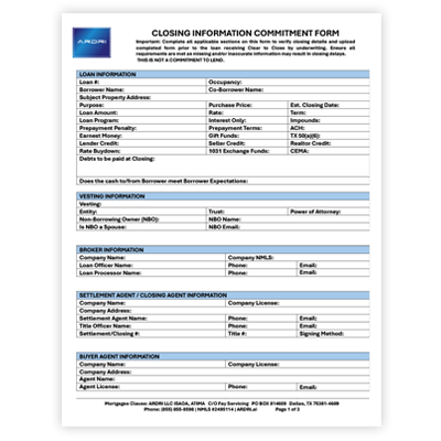 Closing Information Commitment Form