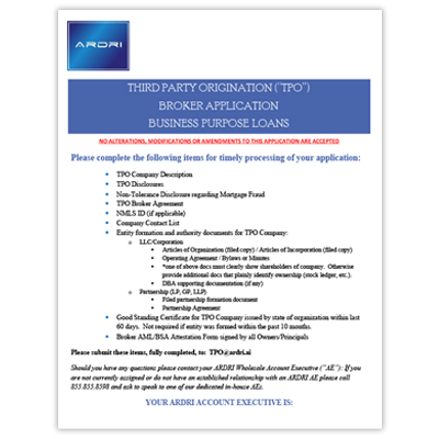 ARDRI TPO Business Purpose Agreement