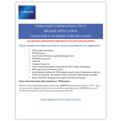 TPO Consumer & Business Purpose Broker Agreement